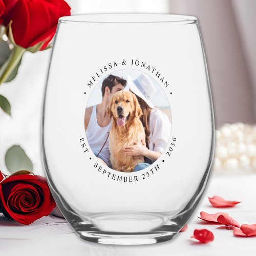 Custom Photo Modern Elegant Wedding  Stemless Wine Glass