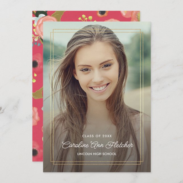 Custom Photo Modern Floral Graduation Announcement (Front/Back)