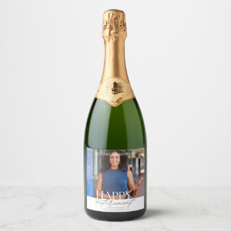 Custom Photo Modern Happy Retirement Party Sparkling Wine Label
