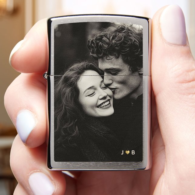 Custom Photo Modern Keepsake Monogram Gold Heart Zippo Lighter (Creator Uploaded)