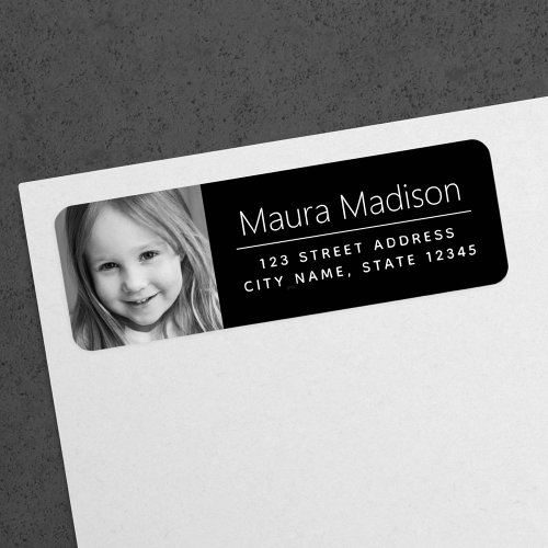 Custom photo modern minimal black return address label
