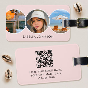 Custom Photo Modern Minimalist QR Code Blush Pink Luggage Tag