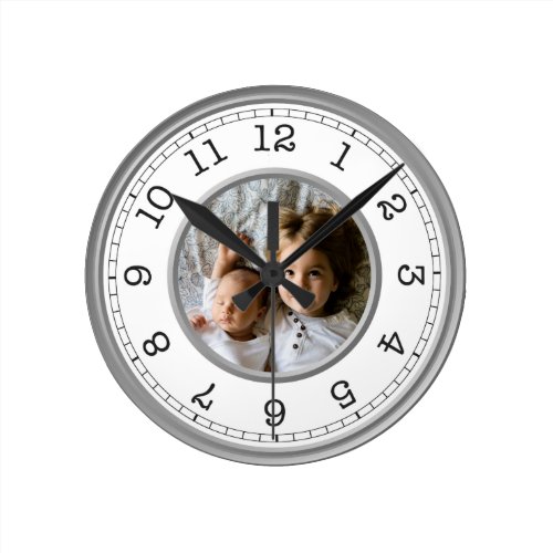 Custom Photo Modern Minimalist Round Clock - Decorative personalizable modern minimalist clock design with your custom photo, image or logo.