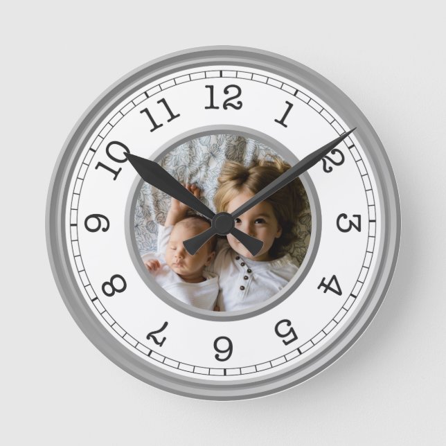 Custom Photo Modern Minimalist Round Clock (Front)