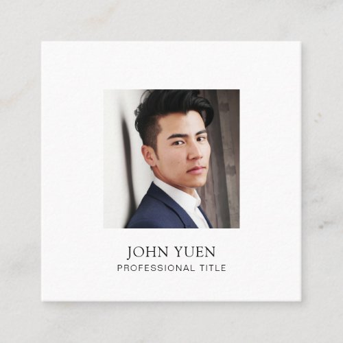 Custom Photo Modern Minimalist White  Square Business Card