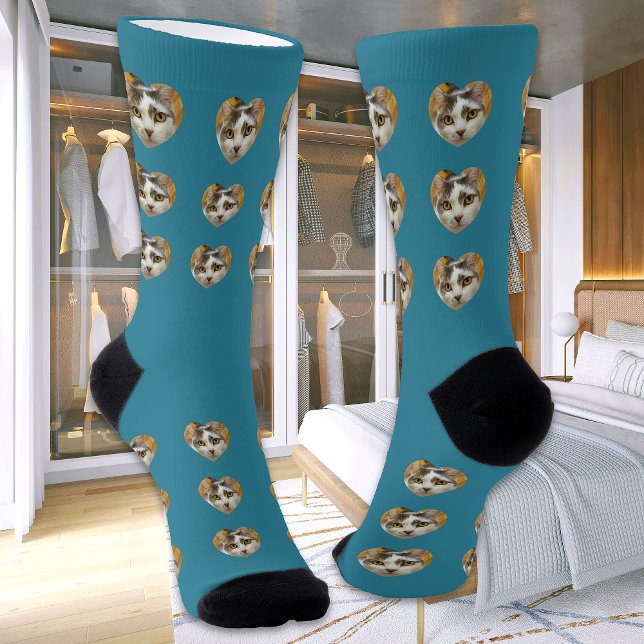 Custom Photo Modern Personalized Teal Blue Socks (Creator Uploaded)