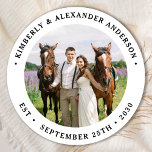 Custom Photo Modern Personalized Wedding  Classic Round Sticker<br><div class="desc">Add the finishing touch to your wedding with these modern custom photo stickers. Perfect to label your wedding favors to all your guests, and for envelope stickers to send out thank you cards . Customize these photo stickers with your favorite couples photo, dog or horse of honors photo, or your...</div>
