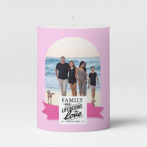 Custom photo modern quote family ribbon love pillar candle