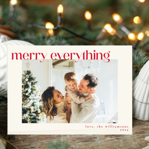 Custom Photo Modern Red Happy Everything Christmas Holiday Card