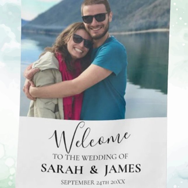 Custom Photo Modern Relaxed Wedding House Flag (Celebrate your special day with a custom photo modern relaxed wedding house flag.)