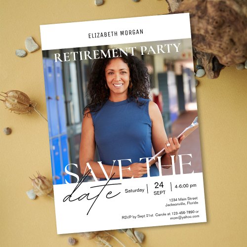 Custom Photo Modern Retirement Party Save the Date