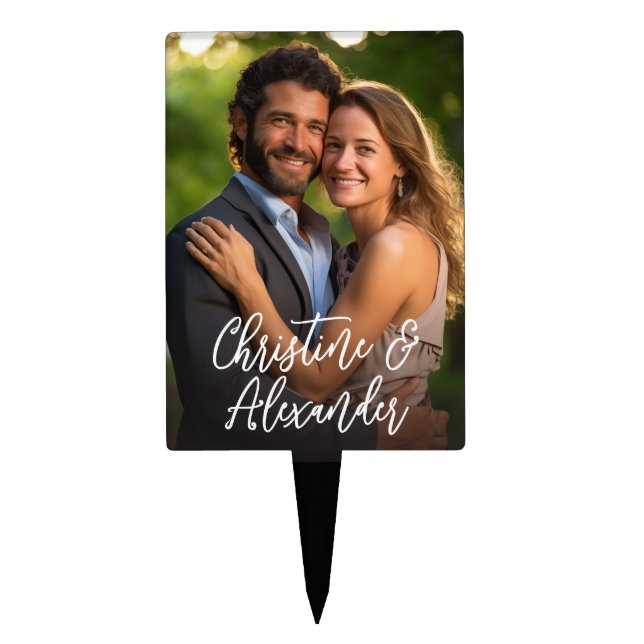 Custom Photo Modern Script Cake Topper  (Front)