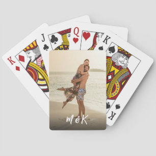Custom Photo Modern Script Monogram Poker Cards