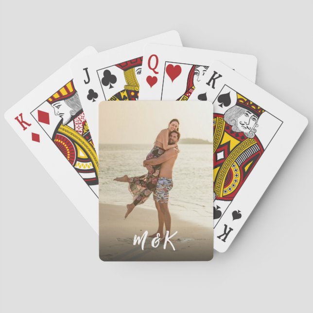 Custom Photo Modern Script Monogram  Poker Cards (Back)