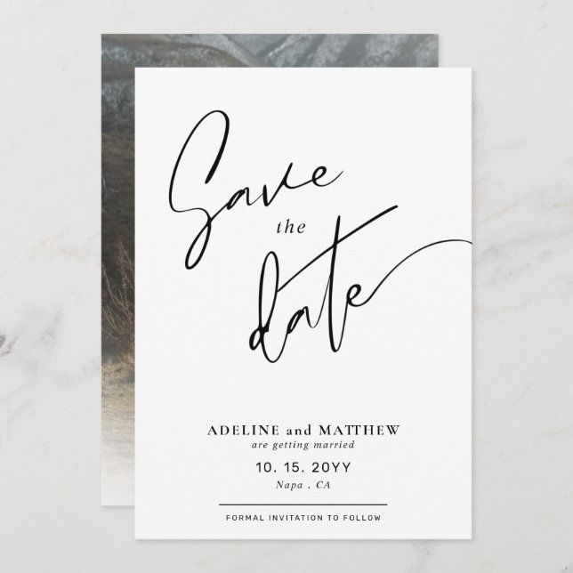 Custom Photo Modern Simple Elegant Script Wedding  Save The Date (Front/Back)