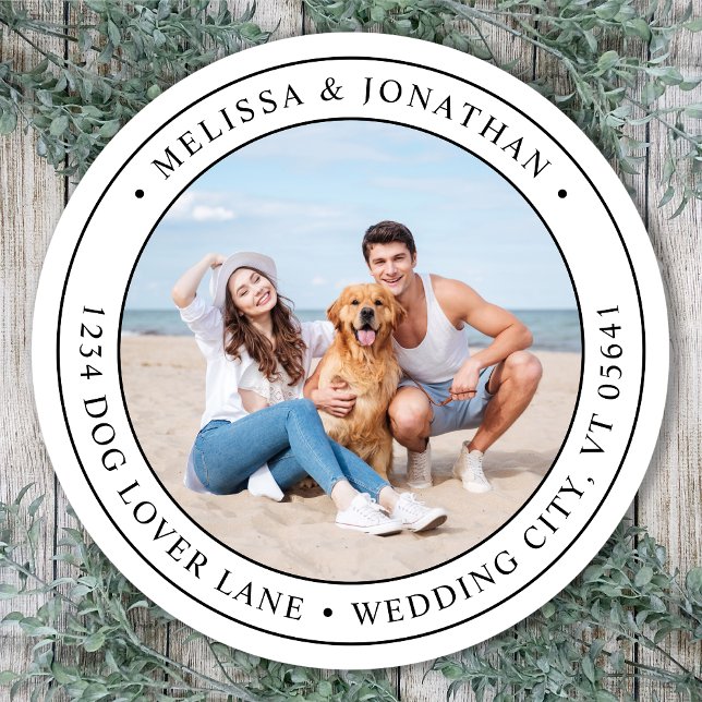 Custom Photo Modern Simple Return Address Classic Round Sticker (Creator Uploaded)