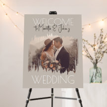 Custom Photo Modern Taupe Wedding Welcome Sign