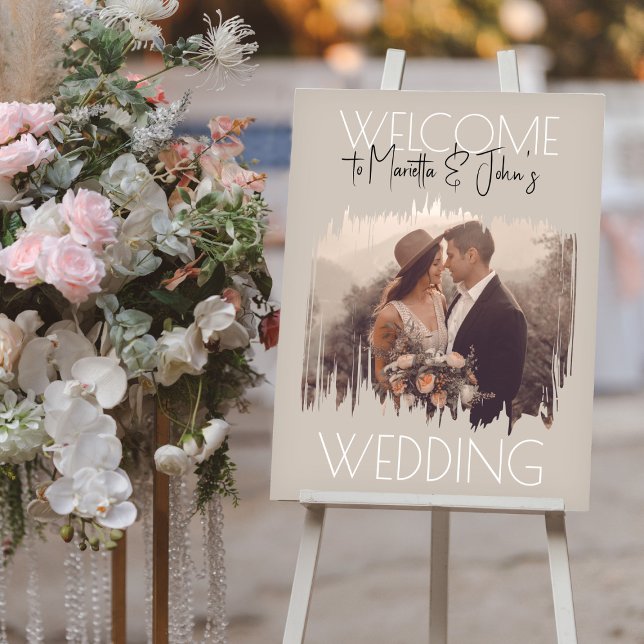     Custom Photo Modern Taupe Wedding Welcome Sign (Creator Uploaded)