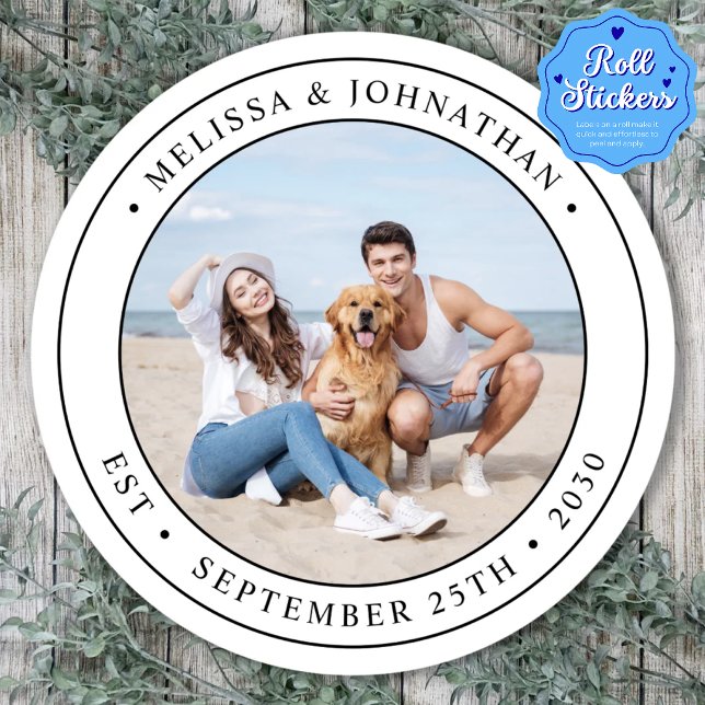 Custom Photo Modern Wedding  Classic Round Sticker (Creator Uploaded)