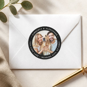 Custom Photo Modern Wedding Return Address Classic Round Sticker