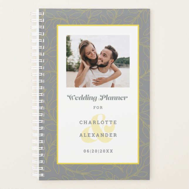 Custom Photo Modern Weddings Gray & Yellow Monthly Planner (Front)