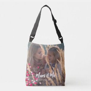 Custom Photo Modern Writing Scattered Pink Hearts Crossbody Bag