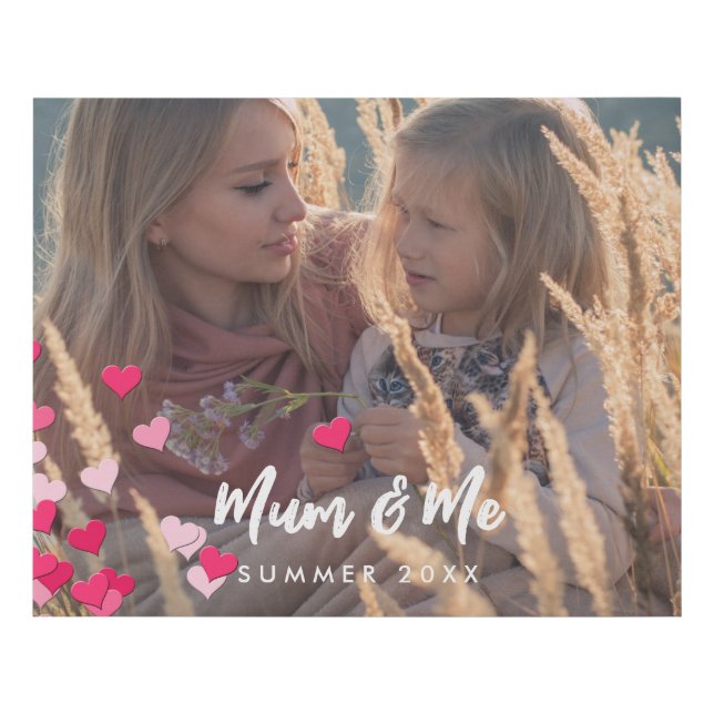 Custom Photo Modern Writing Scattered Pink Hearts Faux Canvas Print (Front)