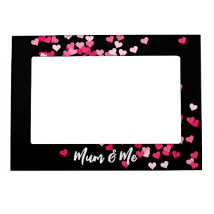Custom Photo Modern Writing Scattered Pink Hearts Magnetic Frame