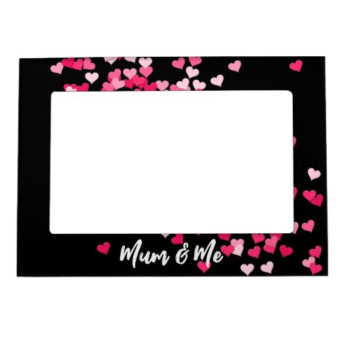 Custom Photo Modern Writing Scattered Pink Hearts Magnetic Frame