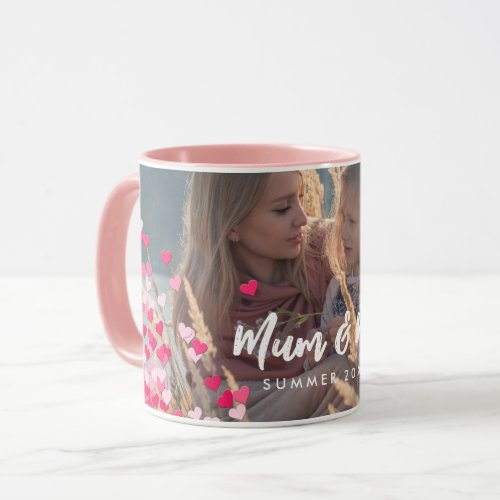 Custom Photo Modern Writing Scattered Pink Hearts Mug