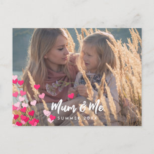 Custom Photo Modern Writing Scattered Pink Hearts Postcard
