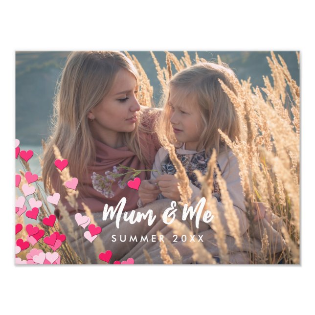 Custom Photo Modern Writing Scattered Pink Hearts Print (Front)