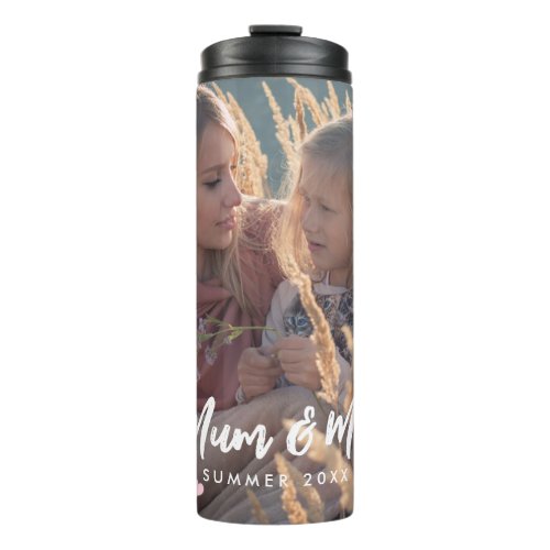 Custom Photo Modern Writing Scattered Pink Hearts Thermal Tumbler