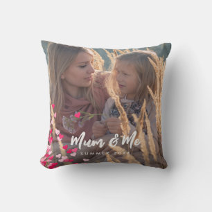 Custom Photo Modern Writing Scattered Pink Hearts Throw Pillow