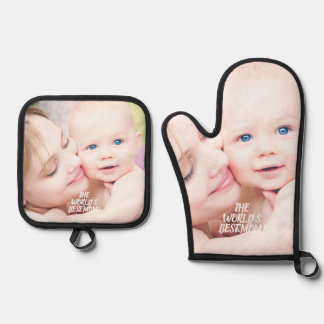 Custom Photo Mom Happy Mother's Day Apron Oven Mitt & Pot Holder Set