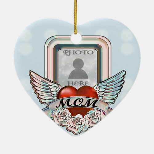 Custom Photo Mom Memorial Heart Ceramic Ornament