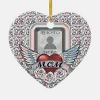 Custom Photo Mom Memorial Heart Ceramic Ornament