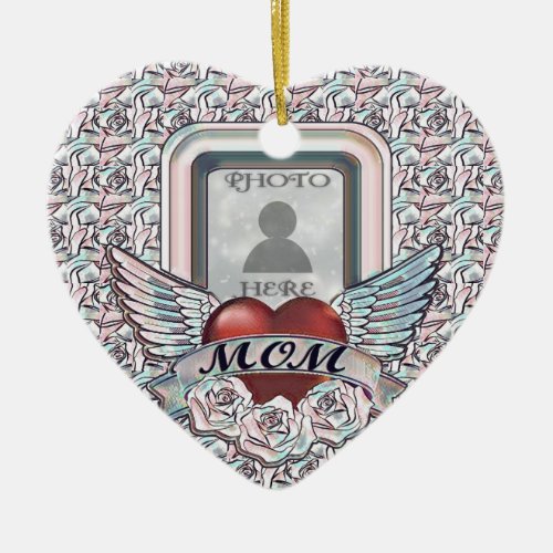 Custom Photo Mom Memorial Heart Ceramic Ornament