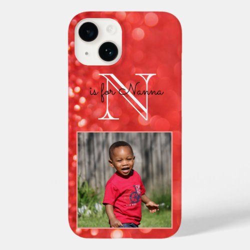 Custom Photo Monogram Add A Name Coral Glitter Case_Mate iPhone 14 Case