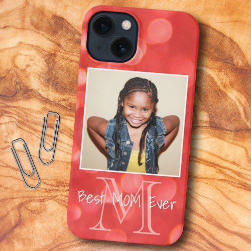 Custom Photo Monogram Add Your Name Coral Glitter  iPhone 13 Case