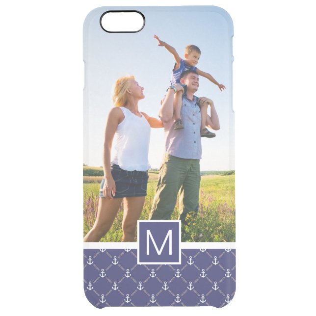 Custom Photo & Monogram Anchor pattern Uncommon iPhone Case (Back)