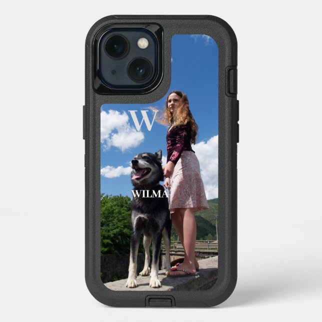 Custom Photo Monogram Apple X|11|12|13|14 Elegant Otterbox iPhone Case (Back)