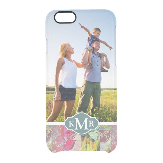 Custom Photo & Monogram Art floral grunge pattern Uncommon iPhone Case (Back)