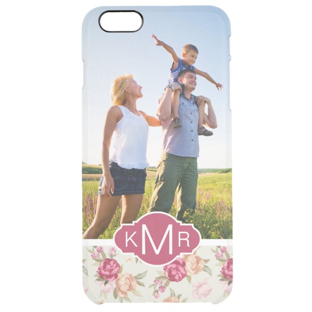 Custom Photo & Monogram Beautiful Peony Pattern Uncommon iPhone Case (Back)