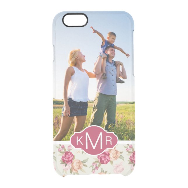 Custom Photo & Monogram Beautiful Peony Pattern Uncommon iPhone Case (Back)