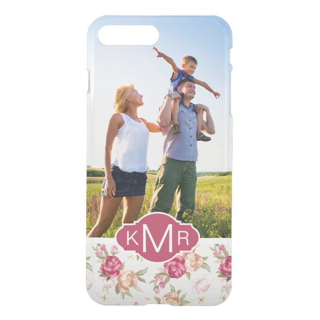 Custom Photo & Monogram Beautiful Peony Pattern Uncommon iPhone Case (Back)