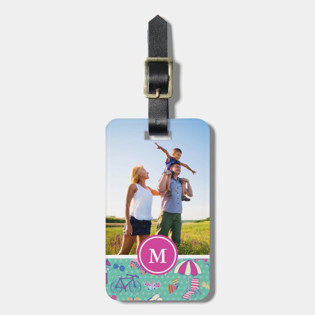 Custom Photo & Monogram Beautiful Summer Pattern Luggage Tag (Front Vertical)