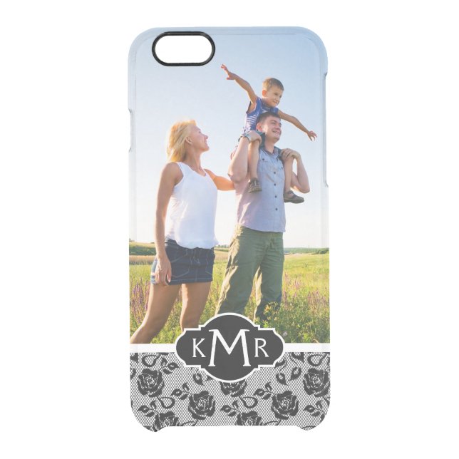 Custom Photo & Monogram Black lace pattern Uncommon iPhone Case (Back)