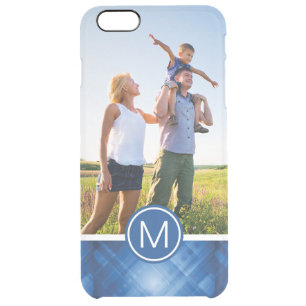 Custom Photo & Monogram blue hi-tech background Clear iPhone 6 Plus Case