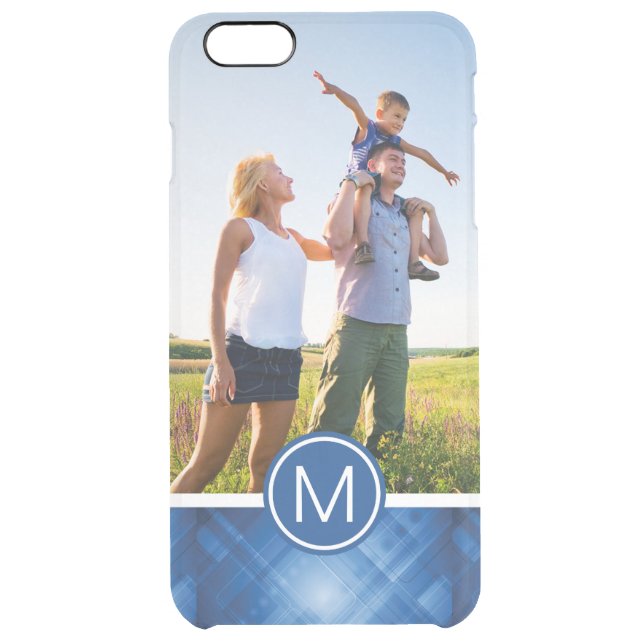 Custom Photo & Monogram blue hi-tech background Uncommon iPhone Case (Back)